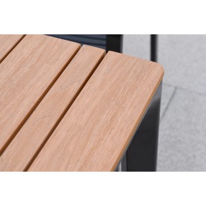 Detailansicht: Merxx Gartentisch 156x90 cm mit Holzoptik-Tischplatte und Graphit-Gestell.