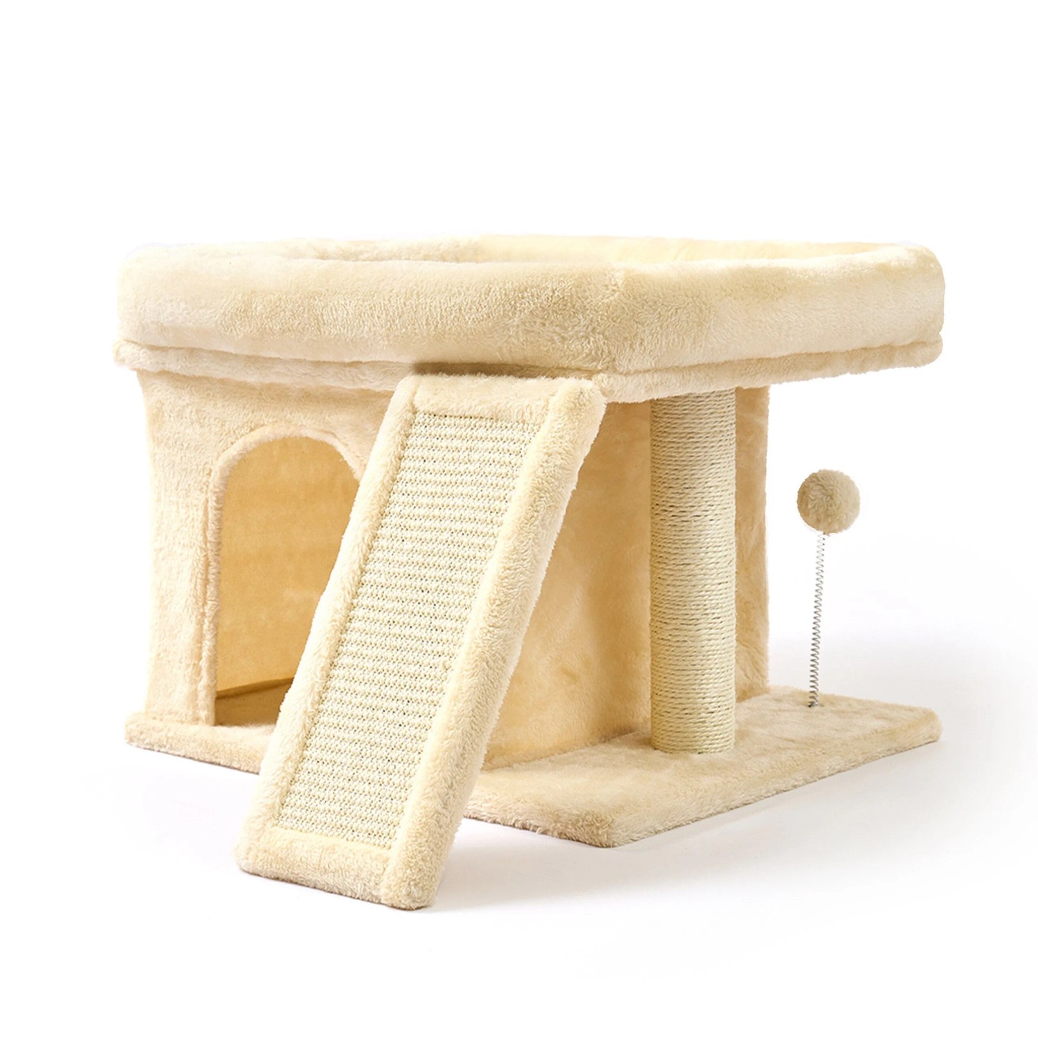 Relaxdays Kratzbaum MDF Sisal Beige mit Höhle und Liegefläche Waschbar 38,5 cm x 54 cm x 45 cm