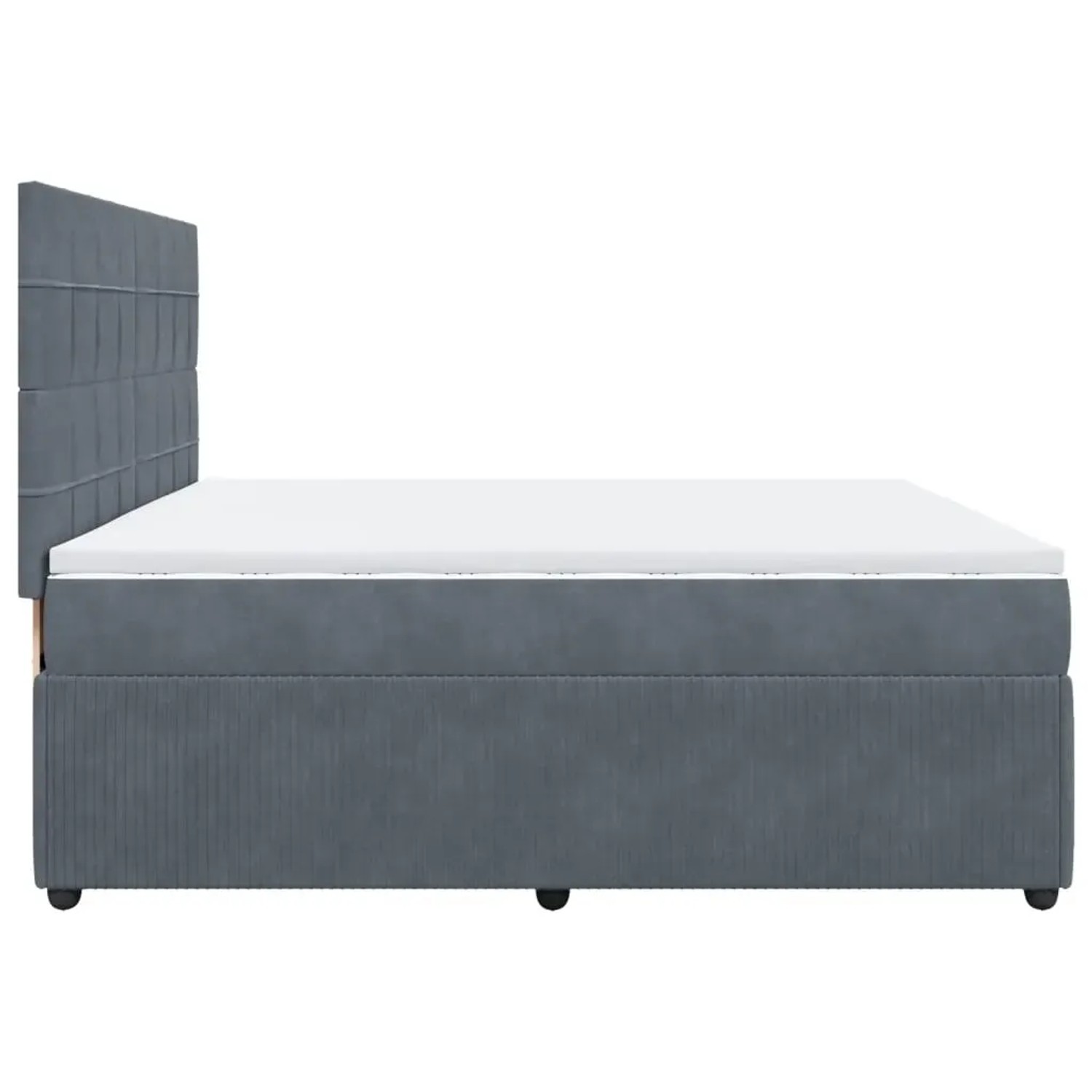 Dunkelgraues Boxspringbett 200x200 cm mit Matratze und Samtbezug.