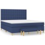Blaues Boxspringbett (180x200 cm) mit Matratze, Kopfteil und Bank.