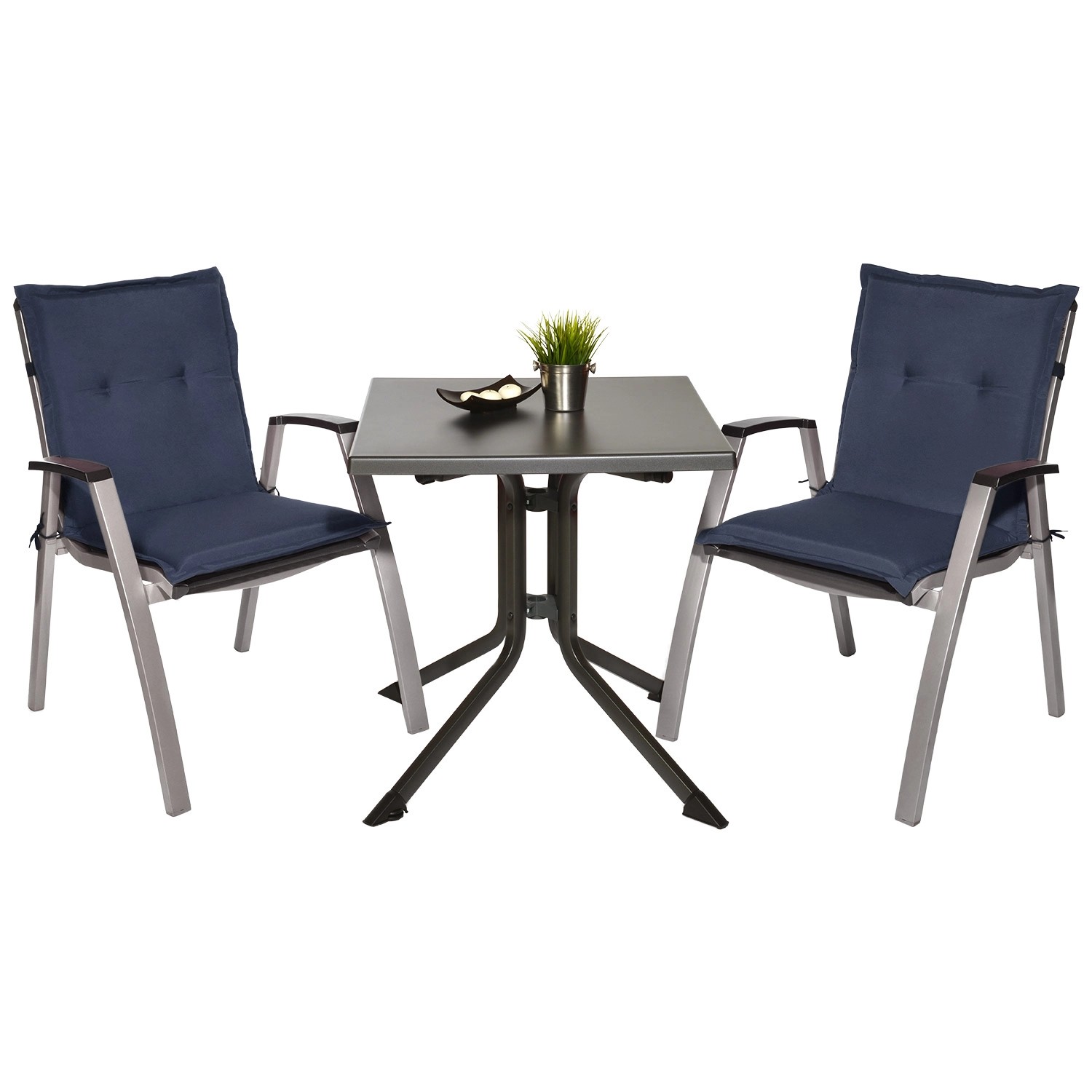 4er Set Beautissu Loft NL Niederlehner Auflagen, 100x50x6cm, Dunkelblau, für Gartenstühle.