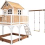 Axi Liam Spielhaus mit Doppelschaukel, Rutsche, Sandkasten, Holz, braun, weiß, grau. Ideal für Kinder.