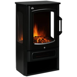 Schwarzer HOMCOM LED Elektrokamin Standkamin mit realistischen Flammen und Glutbett hinter Glas. Kompakter Kaminofen.