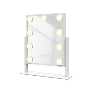 Emke Hollywood Kosmetikspiegel mit Beleuchtung, 360° drehbar, 1x/7x Vergrößerung, weiß.