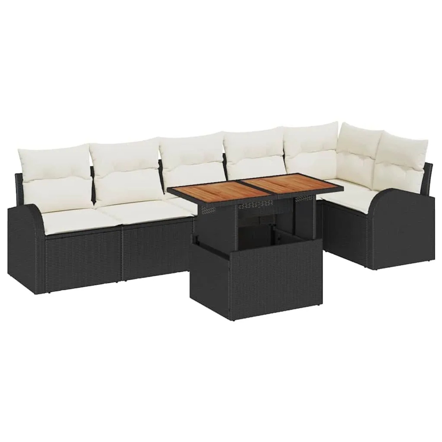 vidaXL Garten-Sofa-Set mit Kissen 7-Tlg Schwarz und Creme 3349592