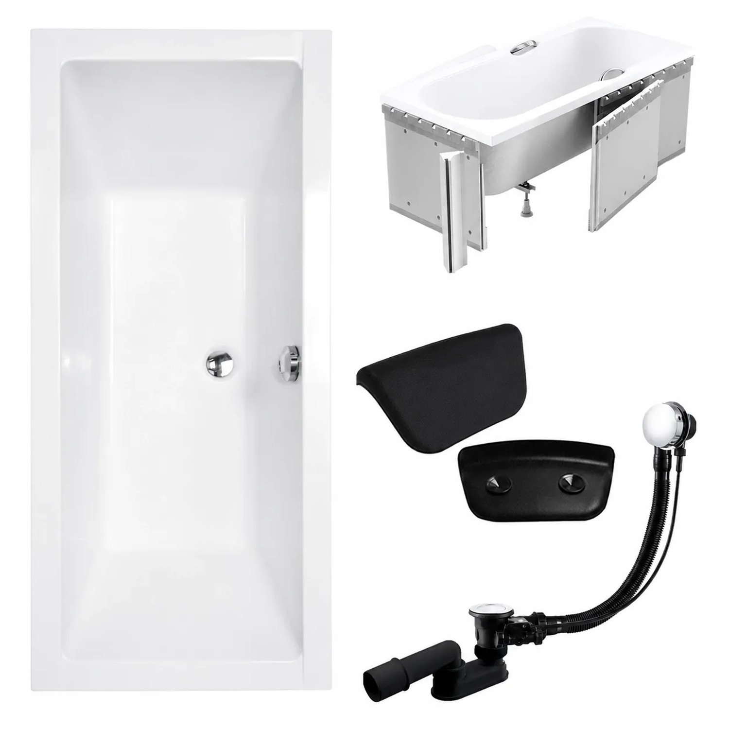 KOLMAN Badewanne Rechteck 170 x 75 Cm Mit Styroporverkleidung Mit Kopfstütze KODI Inkl. Ablauf Und Füße