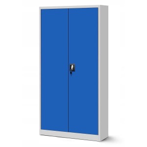 Jan Nowak Metallschrank, Aktenschrank in Grau/Blau mit Zylinderschloss und 4 Fachböden.