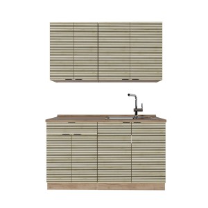 Vicco Singleküche Fame-Line, 140 cm, Eiche Paneel/Goldkraft Eiche mit Marmor Arbeitsplatte.