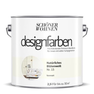 Schöner Wohnen Designfarben Natürliches Blütenweiß, 2,5l Dose, für Innenräume.