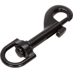 Schwarzer Bolzen-Karabinerhaken mit Kunststoffmantel, 65 mm, für Schlüsselanhänger und Befestigungen.