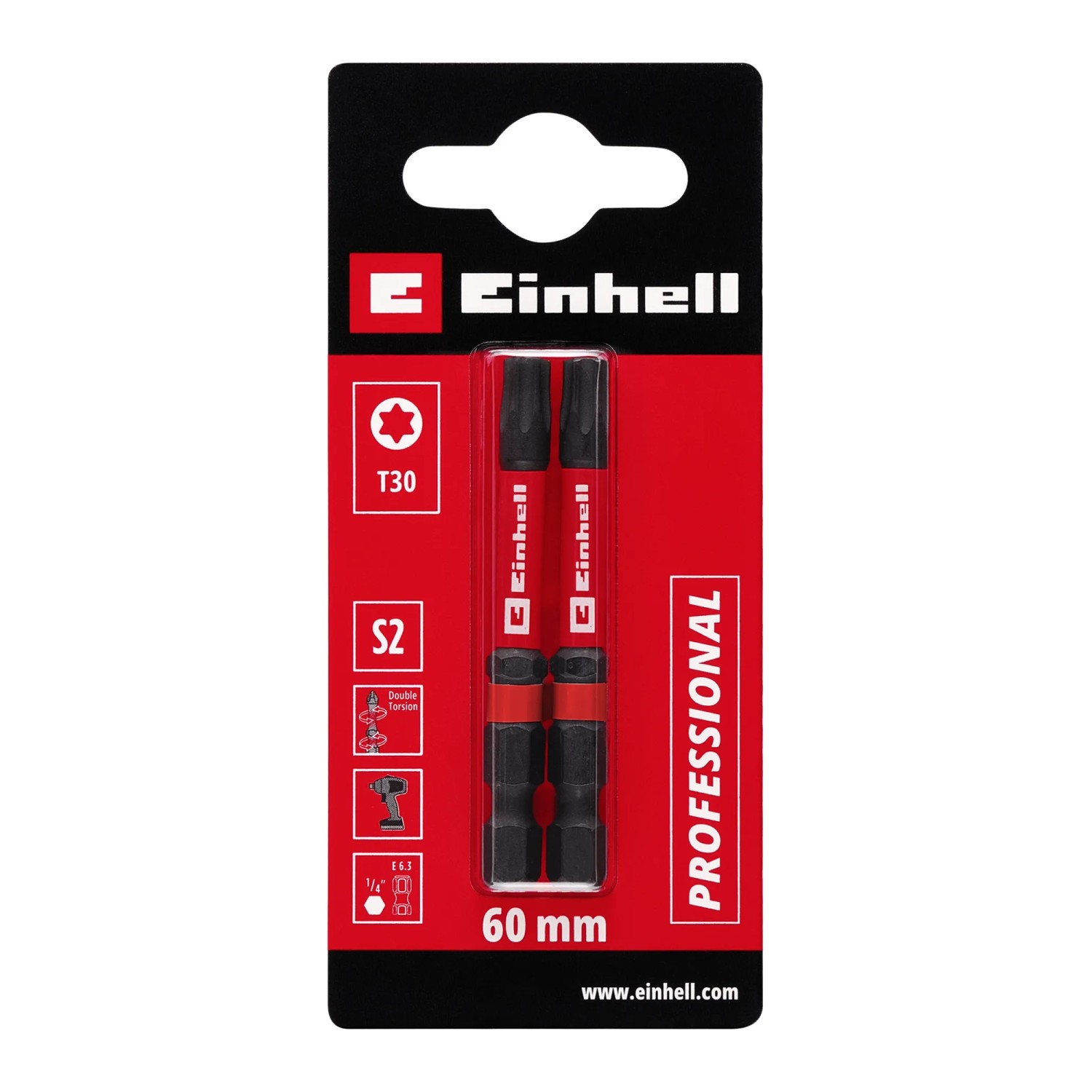 Einhell Impact Bit-Set, 2-teilig, T30, 60 mm. Schraubendreher-Bits für Akkuschrauber.