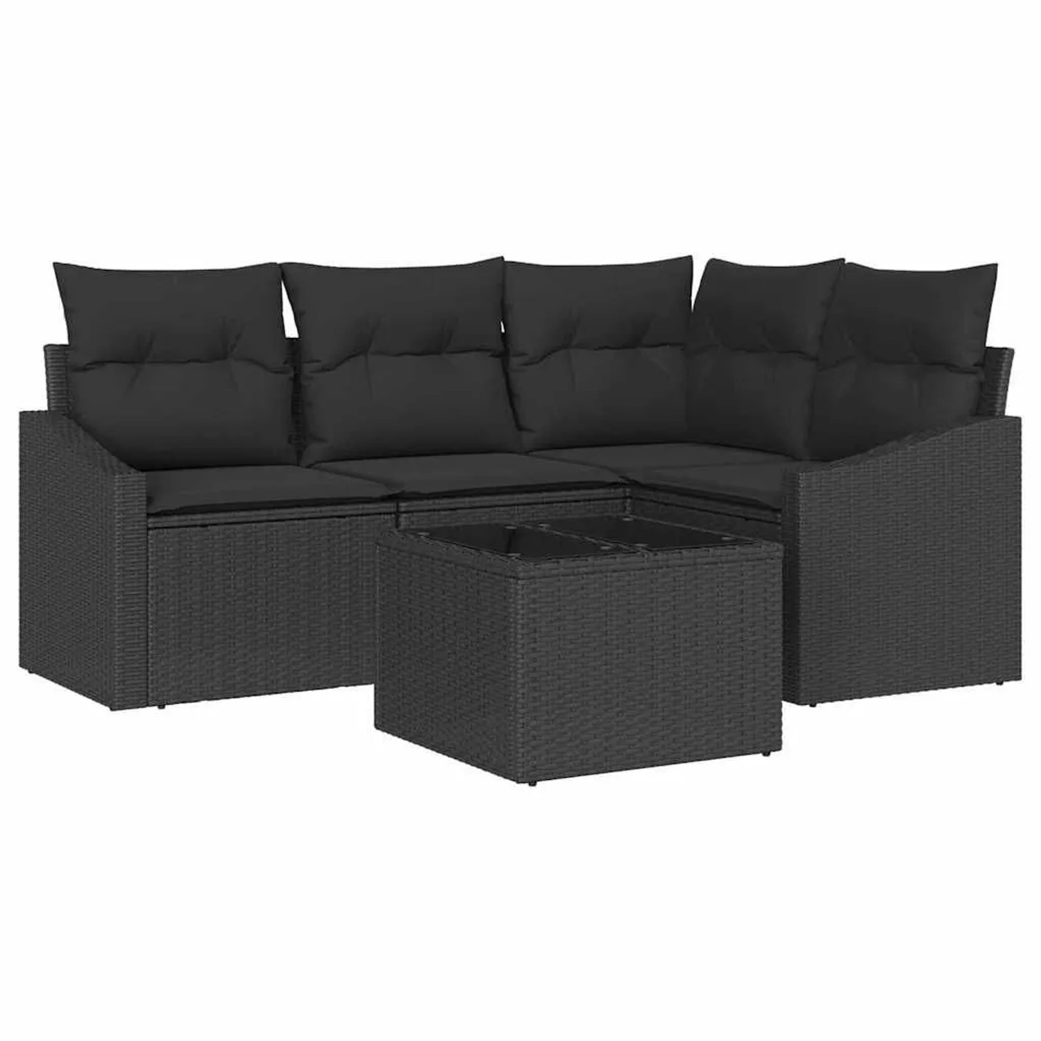 vidaXL Gartensofa-Set mit Kissen 5 Stk Schwarz Poly-Rattan 3355382