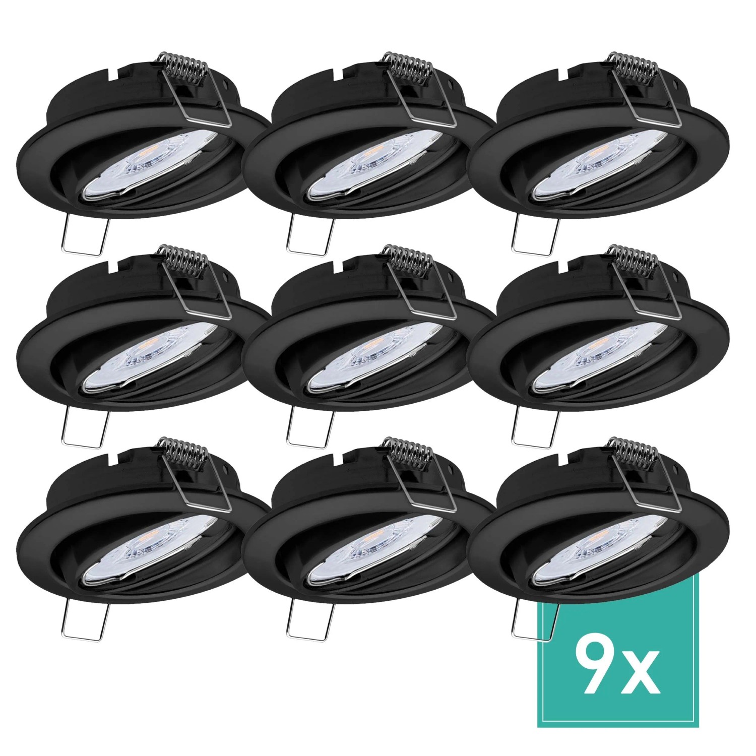 Oktaplex Dijon 9er Set LED-Einbaustrahler Warmweiß 2700K 4,8W 3-Stufen-Dimmbar Schwenkbar Schwarz 230V Lochmaß 68 mm