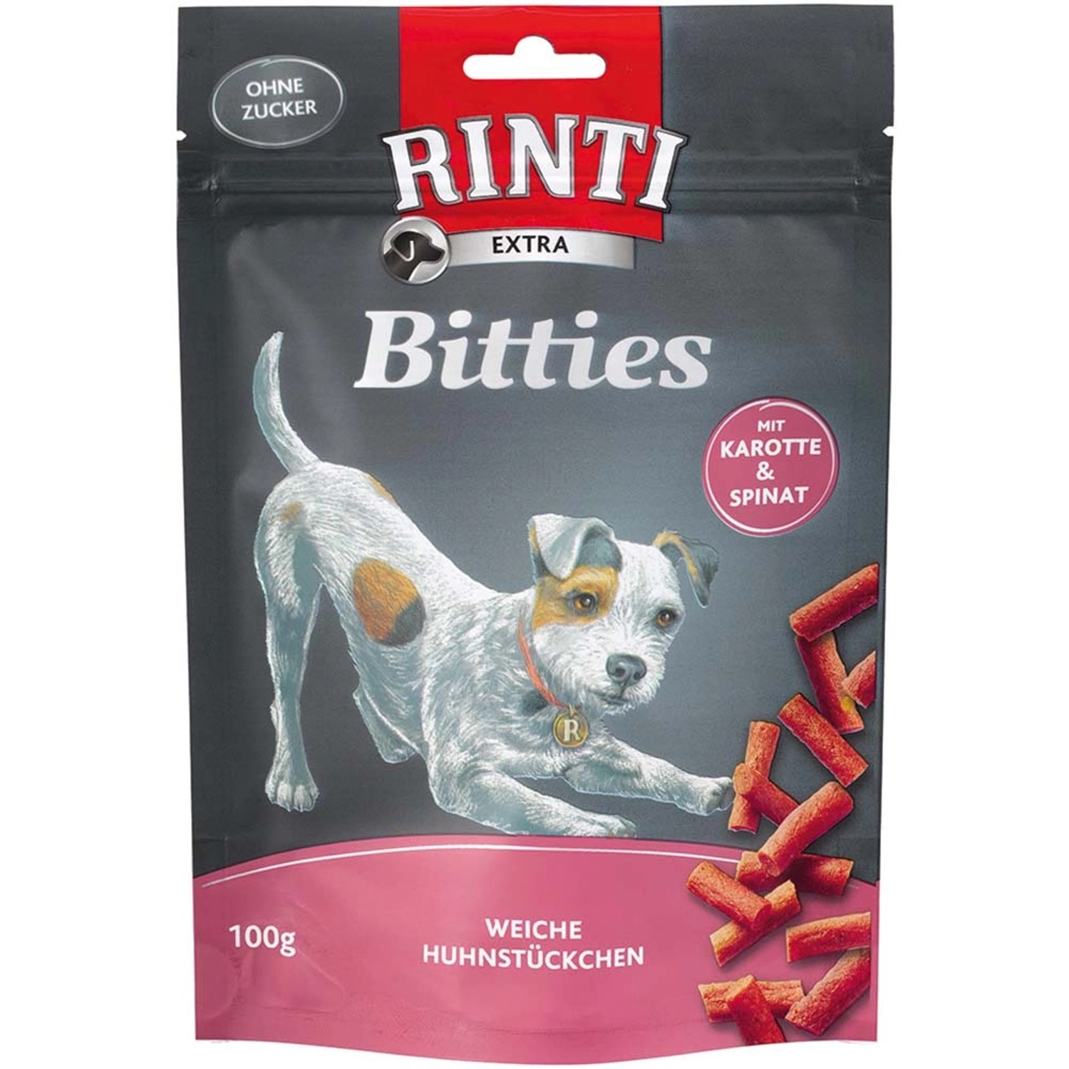 Rinti Hunde-Natursnacks Bitties Extra Huhn mit Karotten und Spinat 100 g