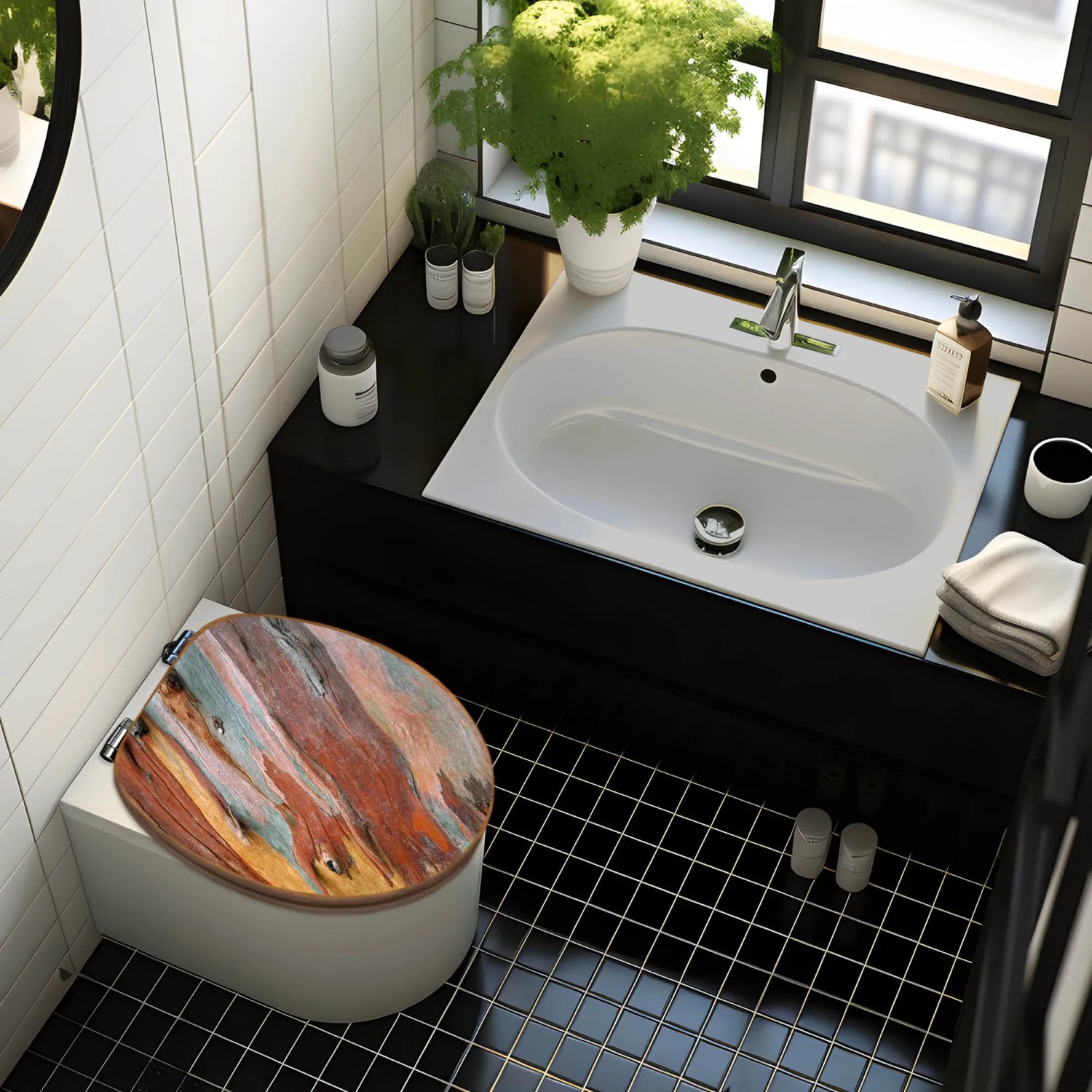 Banjado WC-Sitz aus Bambus mit Holz-Motiv im Badezimmer. Toilettendeckel mit Universal Scharnieren.
