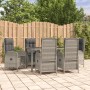 7-tlg. Garten-Essgruppe Grau Poly Rattan mit Tisch und verstellbaren Stühlen mit Kissen.