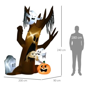 Aufblasbarer Halloween Geisterbaum mit LED-Beleuchtung, Kürbis, Geistern und Grabstein. 240 cm hoch, für Garten Deko.
