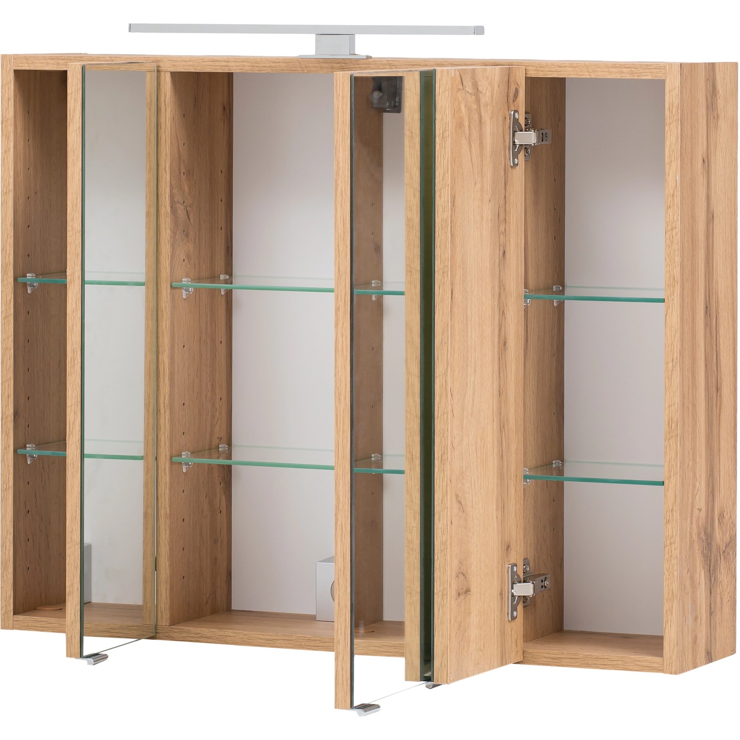 Held Möbel Spiegelschrank Salerno, 80 cm, Wotaneiche, mit drei Spiegeltüren und LED-Leuchte.