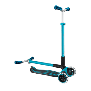 Globber ACE Lights Tretroller Kinder Teenager 125/80 mm ABEC 9 3-Rädrig Höhenverstellbar LED-Leuchtrollen Blau