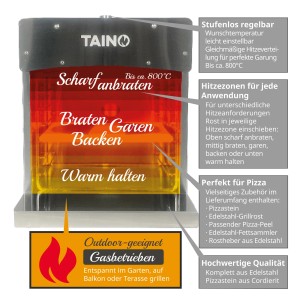 Taino XXL Gasgrill mit Pizzastein, Edelstahl, bis 800°C. Hochleistungsgrill für Steaks und Pizza.