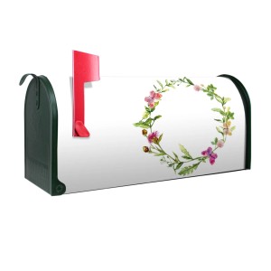 Grüner Banjado US Briefkasten mit Aquarell Blumenring Motiv, Stahl pulverbeschichtet.