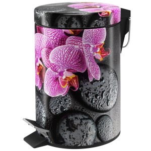 SANILO Kosmetikeimer Madeira mit Orchideen- und Steinmuster für das Badezimmer.