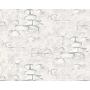 EDEM Vliestapete 819DN50 in Spachteloptik, Stein Kacheln, matt weiß und hellgrau.