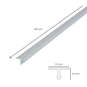 Dalsys T-Profil Übergangsschiene, Aluminium silber, 100x1,3 cm, 8 mm, für Laminat & Parkett.