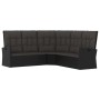 Schwarzes vidaXL Garten-Lounge-Set aus Polyrattan mit grauen Kissen.