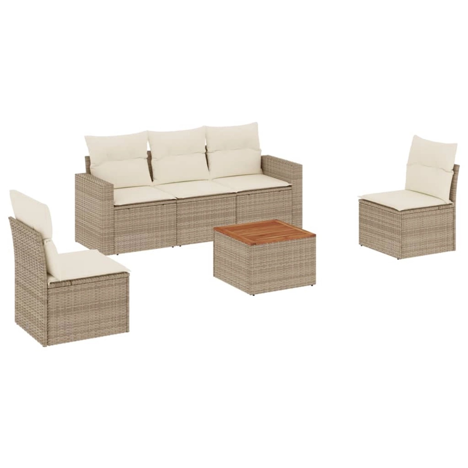 vidaXL 6-Tlg Garten-Sofagarnitur mit Kissen Beige Poly Rattan 3224063 günstig online kaufen