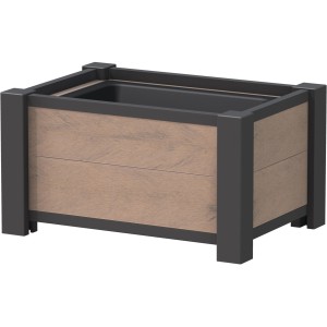 Rechteckiger WPC Pflanzkasten (72x52x40cm) in Mandel-Optik für Garten und Terrasse.