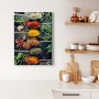 Buntes Küchenbild: Leinwandbild mit Gewürzen auf Löffeln im Hochformat als Wanddeko.