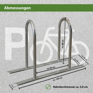 TRUTZHOLM Fahrradanlehnbügel, Stahl feuerverzinkt, Maße 140x88 cm, Durchmesser 50 mm.