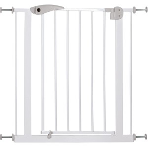 Weißes Trixie Hunde-Absperrgitter aus Metall, 75-85x76cm, mit Tür und Klemmvorrichtung.