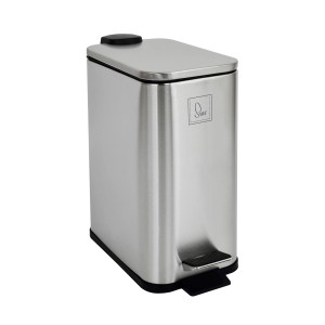Rechteckiger, silberner Svita ST5 Mülleimer Treteimer mit 5l Fassungsvermögen und Softclose Funktion.