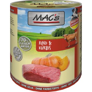 Mac's Hunde-Nassfutter Rind & Kürbis, getreidefrei, 800g Dose.
