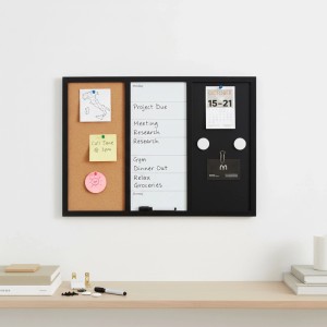 Relaxdays Kombitafel MDF Stahl Kork Schwarz Weiß Natur Magnetisch Mit Zubehör 70 cm x 50 cm