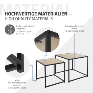 ML-Design Beistelltisch 2er Set, quadratisch, schwarz/Eiche. Couchtische im Industrie-Stil.