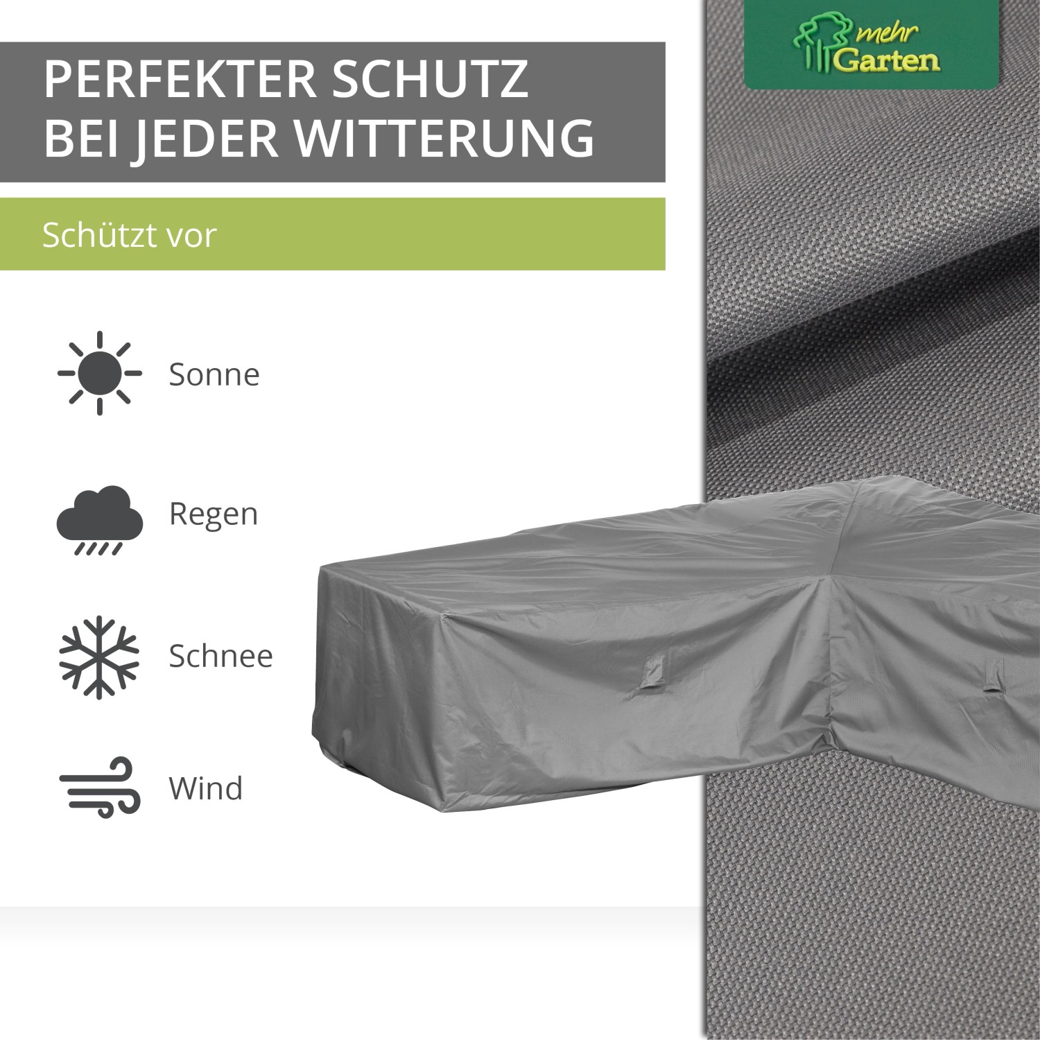 Graue Mehr Garten Schutzhülle für L-förmige Loungegruppe, schützt vor Sonne, Regen, Schnee und Wind.