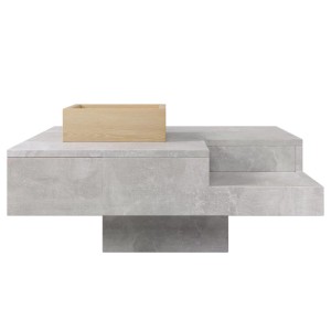 okwish Couchtisch mit Herausnehmbarer Aufbewahrungsbox Betongrau/Holzfarbe 70 × 70 cm