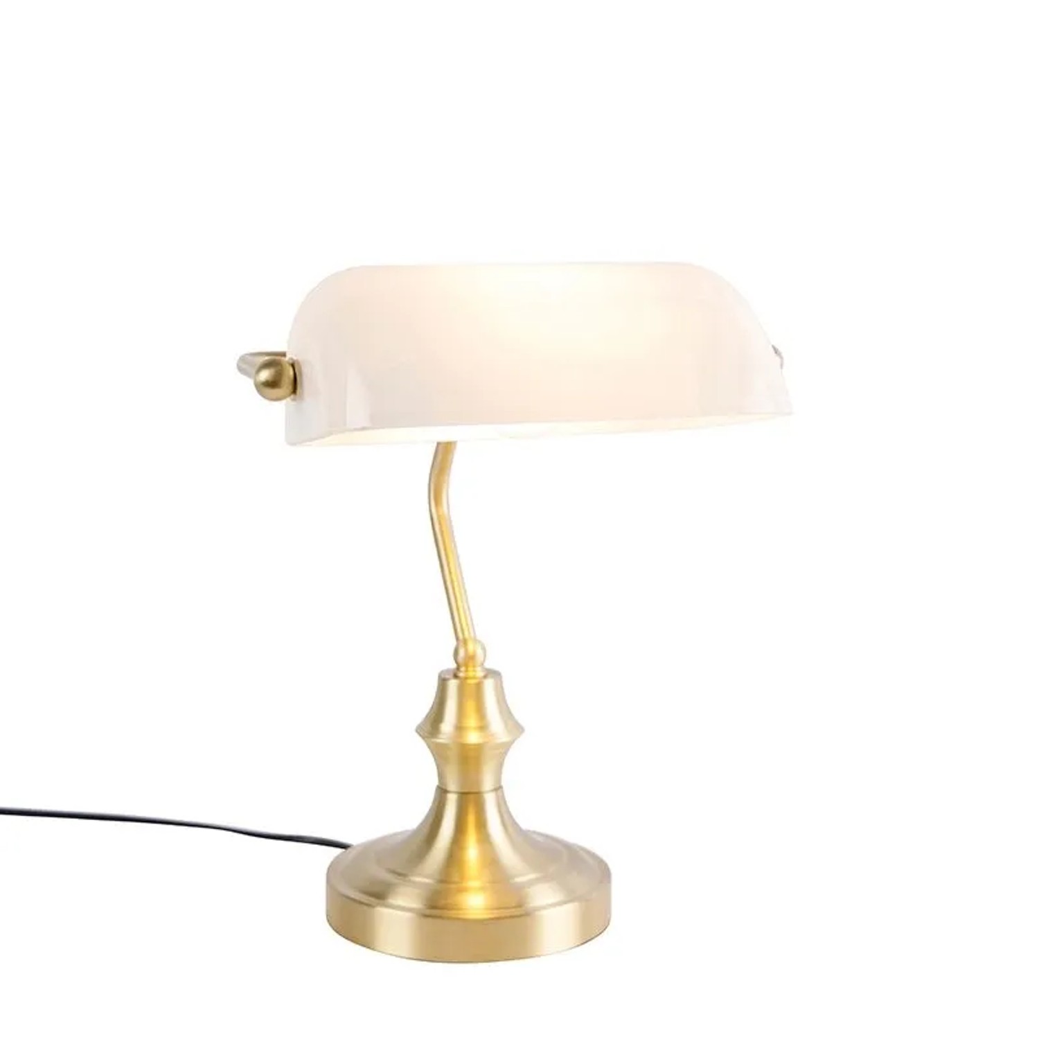 QAZQA Klassische Notarlampe Gold mit Opalglas Banker
