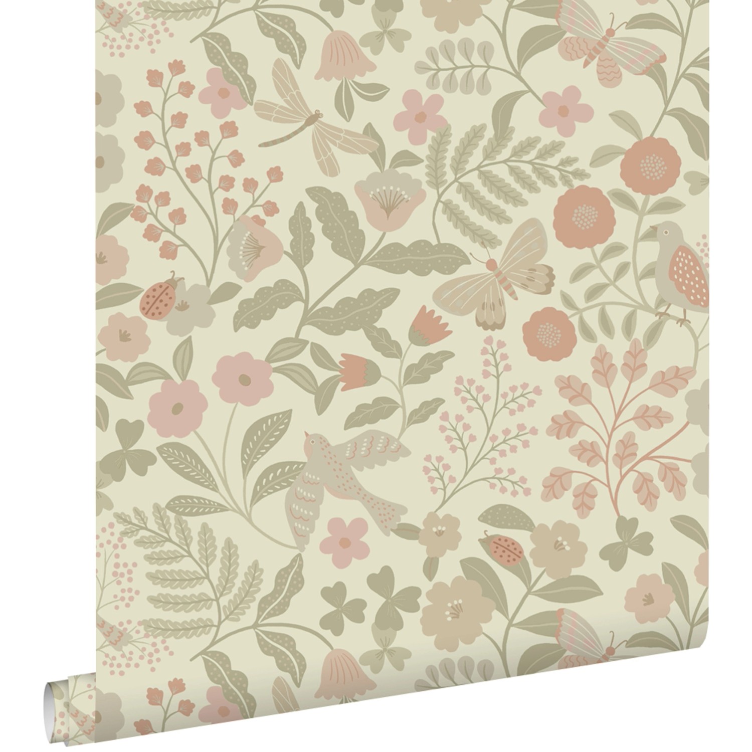 ESTAhome Tapete Blumen und Vögel Grün und Rosa 53 cm x 10.05 m günstig online kaufen