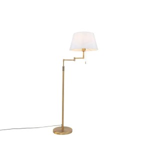 QAZQA Stehlampe in Bronze mit weißem Schirm, verstellbarer Arm für Innenräume.