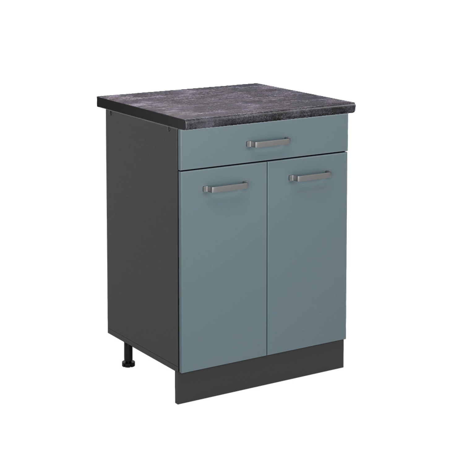 Vicco Küchenunterschrank R-Line Blau-Grau/Anthrazit 60 cm AP Anthrazit mit Anthrazit Korpus