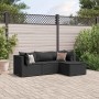 Schwarzes 4-tlg. vidaXL Garten-Lounge-Set aus Poly Rattan mit Kissen für Terrasse und Garten.