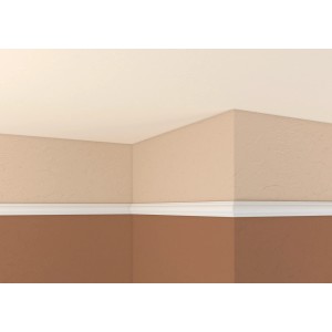 Decosa Flachprofil Melissa, weiße Zierleiste an Wand zwischen zwei farbigen Wandbereichen.
