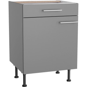 Optifit Unterschrank Mats825, 60 cm, Basaltgrau mit Schublade und Tür. Küchenunterschrank für Stauraum.