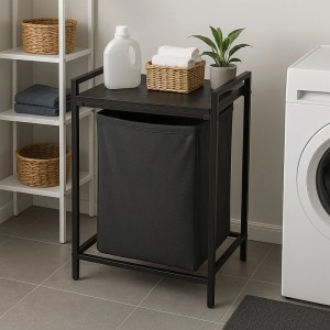 Relaxdays Wäschesammler Metall Schwarz mit Ablage 72 cm x 50 cm x 33 cm 3,7 kg