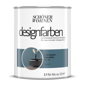 Farbeimer Schöner Wohnen Designfarben Charmantes Petrolblau, 1 Liter. Bunte Wandfarbe für Innen.