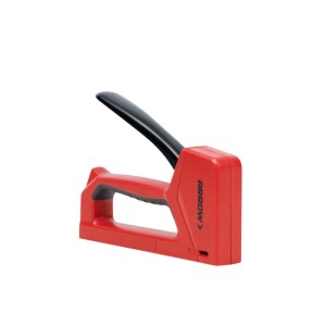 Arrow Handtacker JT27 für Feindrahtklammern, rot mit schwarzem Griff.